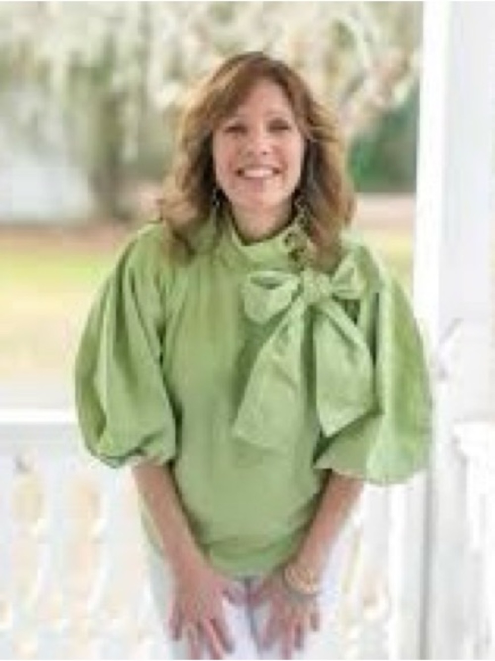 A Loves A Womens Green Bow-Tie Puff Sleeve Top NWT